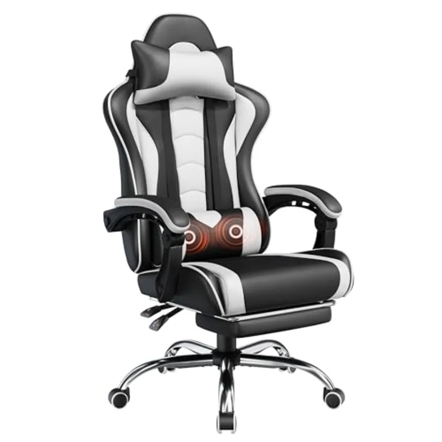 Massage - Gamingstoel met voetsteun, massagefunctie en lendensteun,